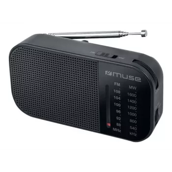 Draagbare radio Muse M-025 R — MW/FM, zwart, op batterijen, compact (32×130×70 mm)