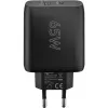 USB-C dual-fast charger, PD, GaN, 65 watt (zwart, 1x USB-C, 1x USB-A, Power Delivery)