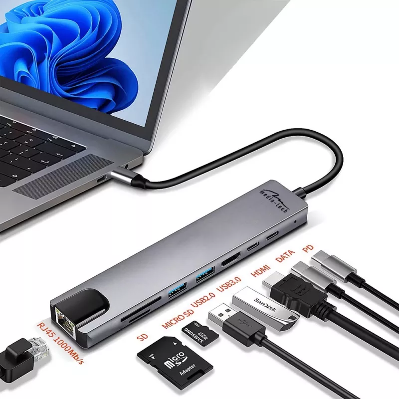 MEDIA-TECH USB-HUB 8 IN 1 GIGA LAN HUB MT5046