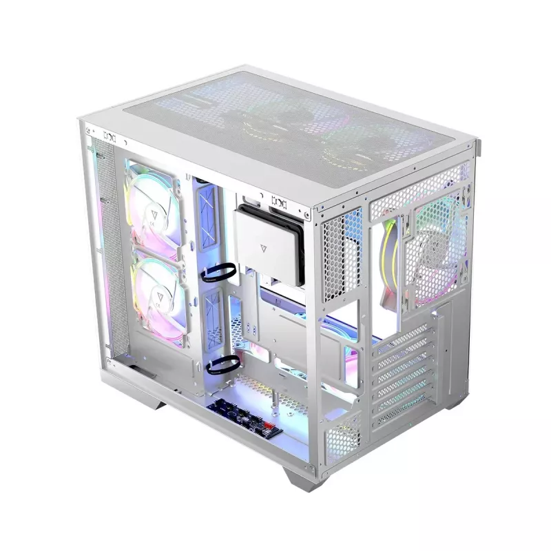 PC-behuizing MODECOM Volcano Panorama Midi Tower wit - micro ATX, gehard glas, ARGB, USB-C, ondersteunt GPU 400 mm