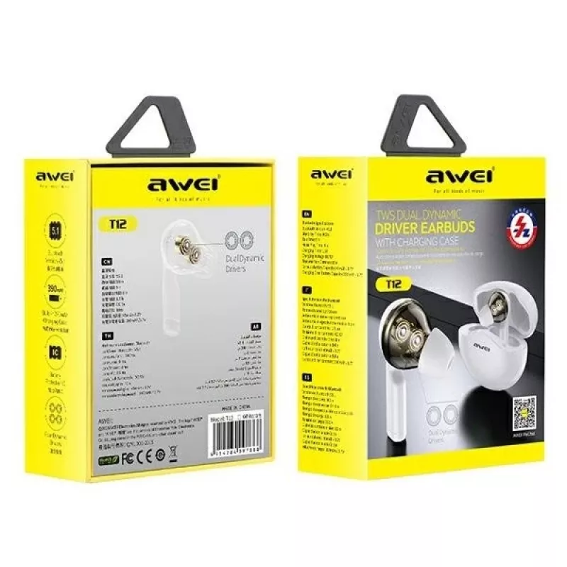 Hoofdtelefoon Awei AWEI T12TWS Bluetooth sport-hoofdtelefoon wit