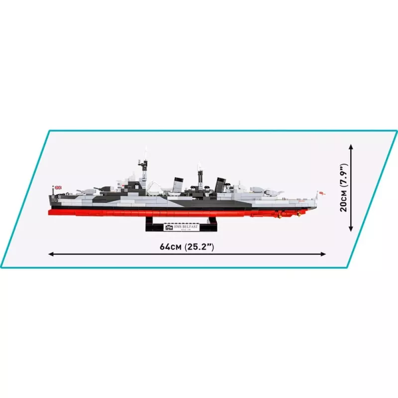 Constructiespeelgoed Cobi HMS Belfast model op schaal 1:300 COBI-4844, tentoonstellingsbouw van de historische lichte kruiser van de Royal Navy