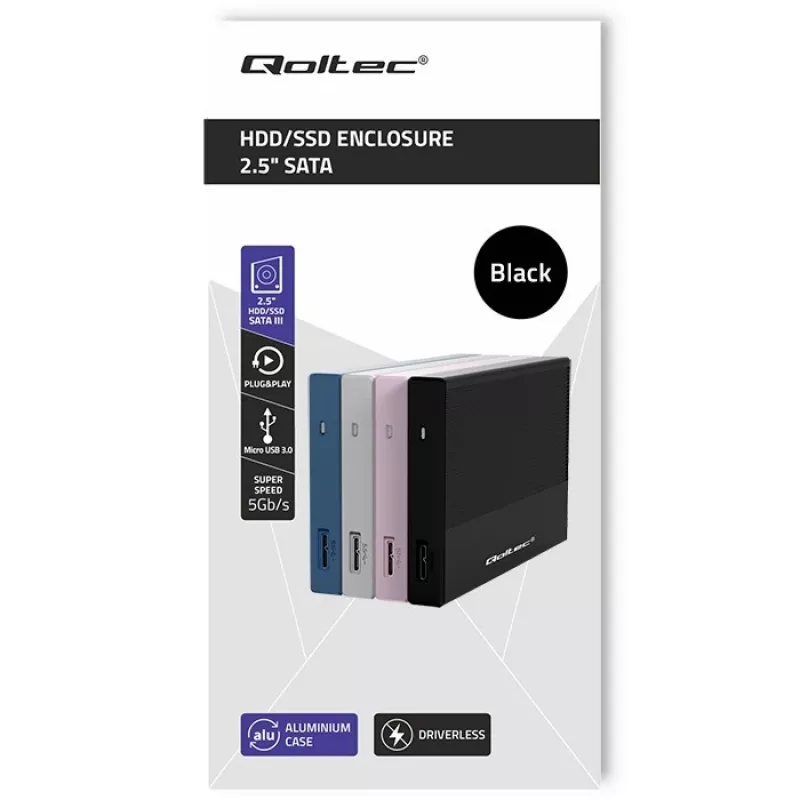 Behuizing voor 2,5-inch SATA-SSD/HDD QOLTEC 52277 USB 3.0