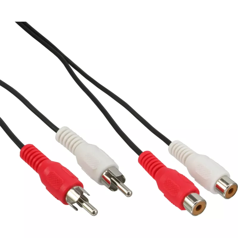 InLine audiokabel 2x RCA stekker / bus 20m, 2 x RCA, stekker, 2 x RCA, bus, 20 m, zwart