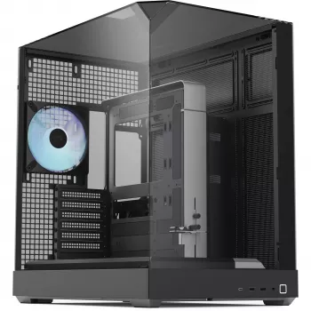 Tower-behuizing APNX V2 met drie geharde glaspanelen, zwart
