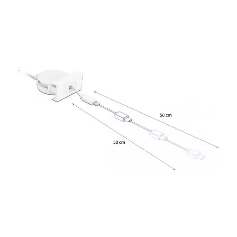Kabel DeLOCK Easy 45 Module USB 2.0 Oprolbaar kabel USB Type-A naar 8 Pin Lightning bus wit