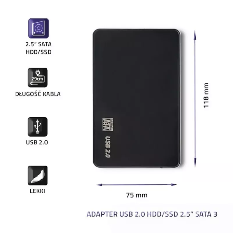 Harde-schijfadapter QOLTEC 51862 USB 2.0 voor 2,5-inch SATA3-HDD/SSD