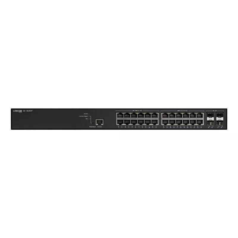 Managed LANCOM GS-3628XP switch, 24× 2,5G RJ-45 poorten, PoE, L2/L3, 1U rackmount