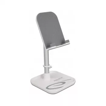 DeLOCK smartphone- en tablet-telescoopstandaard met opbergvak, zilver/wit