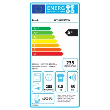 Bosch warmtepompdroger | WTH85V0MSN | energie-efficiëntieklasse E | frontlader | 8 kg | LED | diepte 61 cm | wit