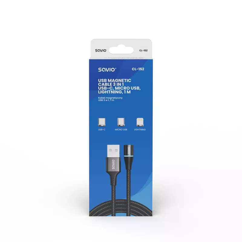 Savio CL-152 USB-kabel 1 m USB 2.0 USB C Micro USB A/Lightning zwart