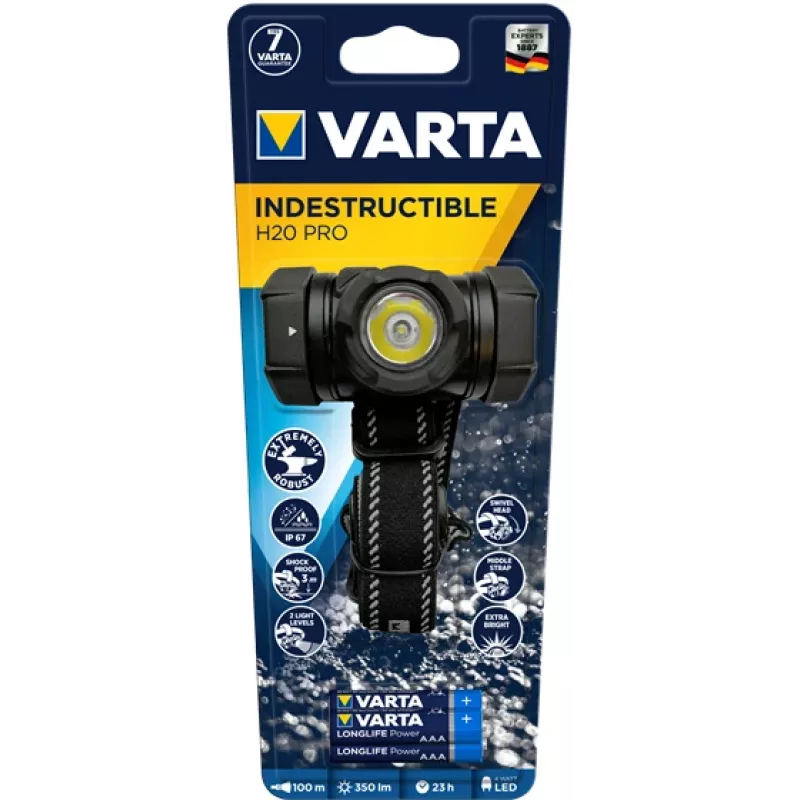 Hoofdlamp Varta INDESTRUCTIBLE H20 PRO zwart LED 350 lm