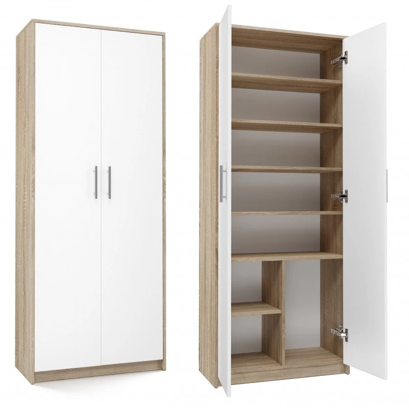 Ladekast OLIV 2D 74x35x180 cm, Sonoma-eiken/wit