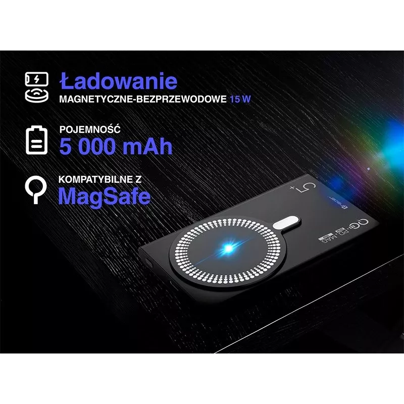 Tracer AirMag2 TRABAT47645 powerbank, 5000 mAh, PD 20 W, 15 W magnetisch draadloos opladen, MagSafe-compatibel, zwart