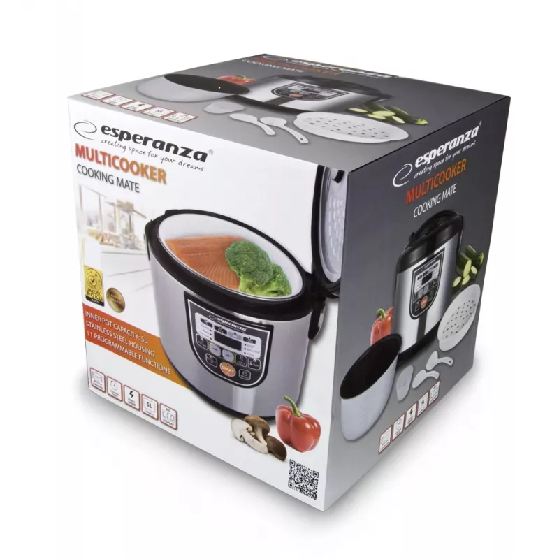 Multikoker ESPERANZA EKG011, 5 L inhoud, 860 W, zwart/rvs