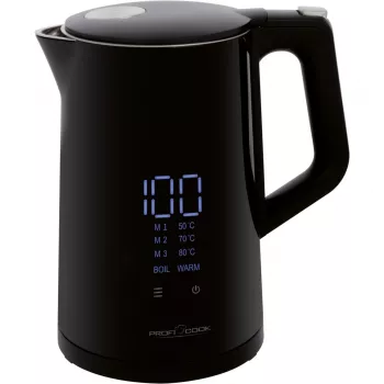 Waterkoker ProfiCook PCWKS1243 — 1,7 l, 2200 W, temperatuurregeling 50–100°C, zwart