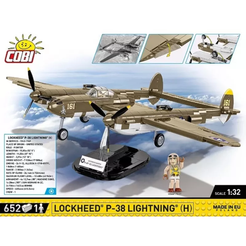 Cobi bouwstenen Lockheed P-38H Lightning set 5763 — schaalmodel bouwpakket, verzamelbaar vliegtuigmodel