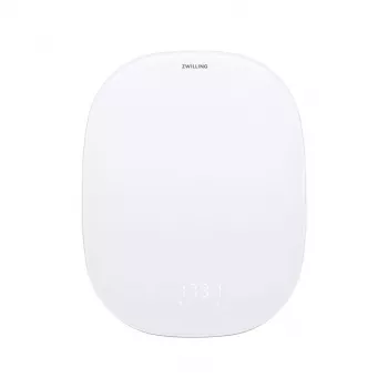 Elektronische keukenweegschaal ZWILLING Enfinigy zilver wit — 10 kg capaciteit, 1 g nauwkeurigheid, LCD-display