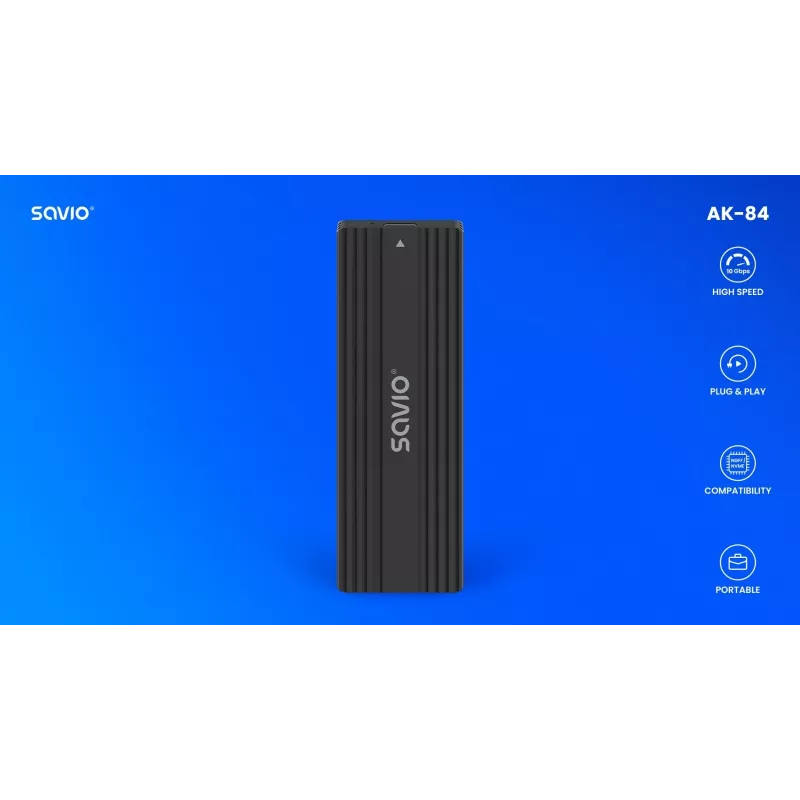 SSD-behuizing SAVIO AK-84 zwart voor M.2-schijven, USB 10 Gbit/s (Type-A / Type-C), aluminium + ABS
