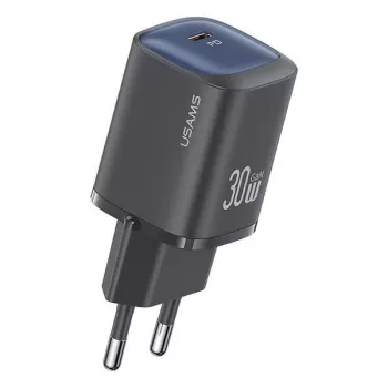 usams 30 W GaN USB-C-snellader USA001446 — draagbare 30-W-USB-C-PD-wandlader, zwart