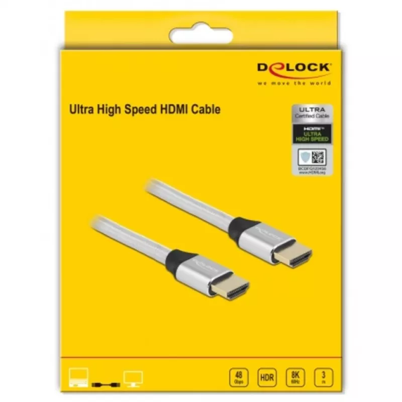 HDMI-kabel DeLOCK Ultra High Speed 48 Gbps 8K 60 Hz zilver 3 m