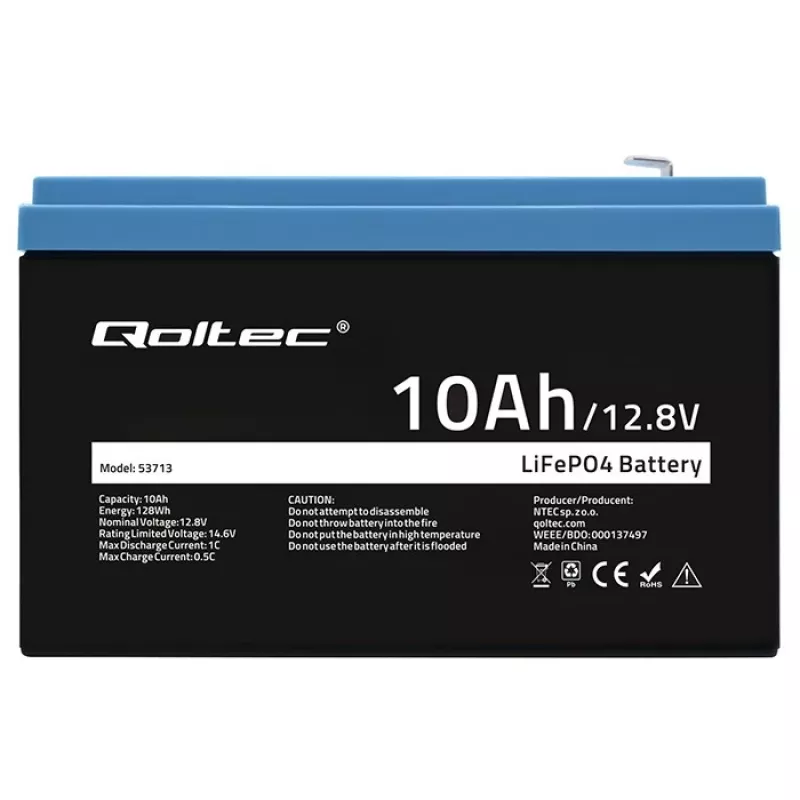 Accupack LiFePO4 QOLTEC 10Ah 12,8V 128Wh met geïntegreerde BMS