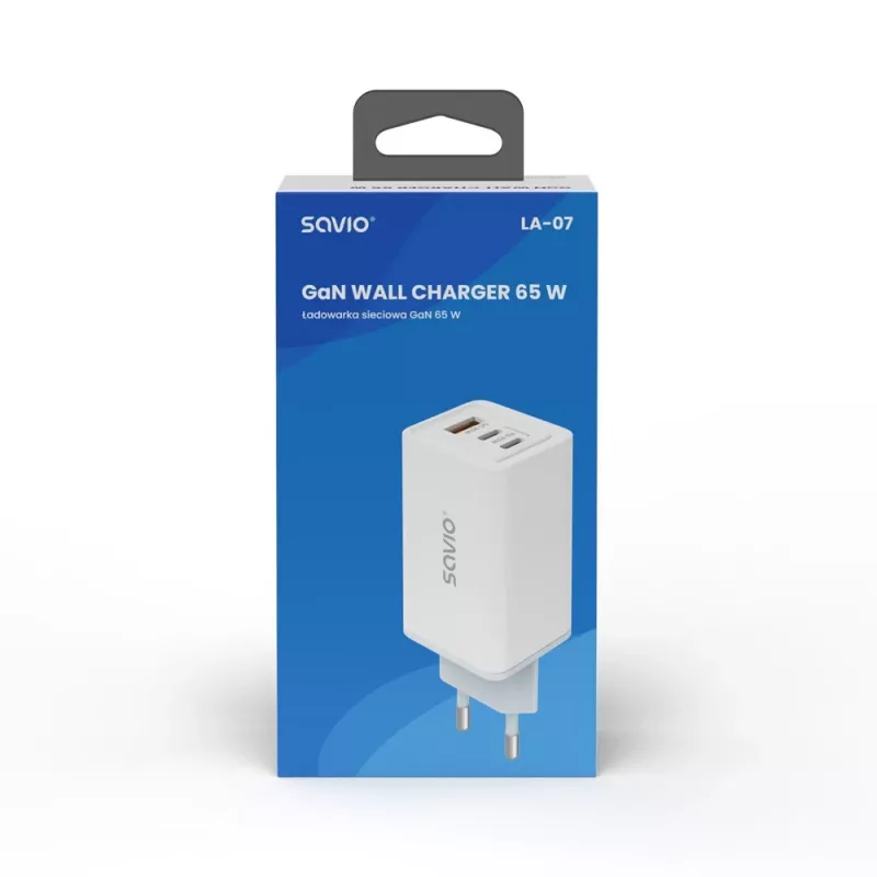 SAVIO LA-07 GaN 65W voeding, USB, QC4.0+, PD 3.0, wit