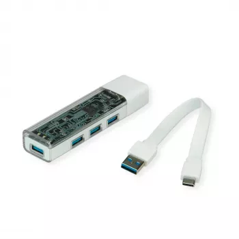 ROLINE mobiele USB 3.2 Gen 1 hub, 4-voudig, Type A+C aansluitkabel