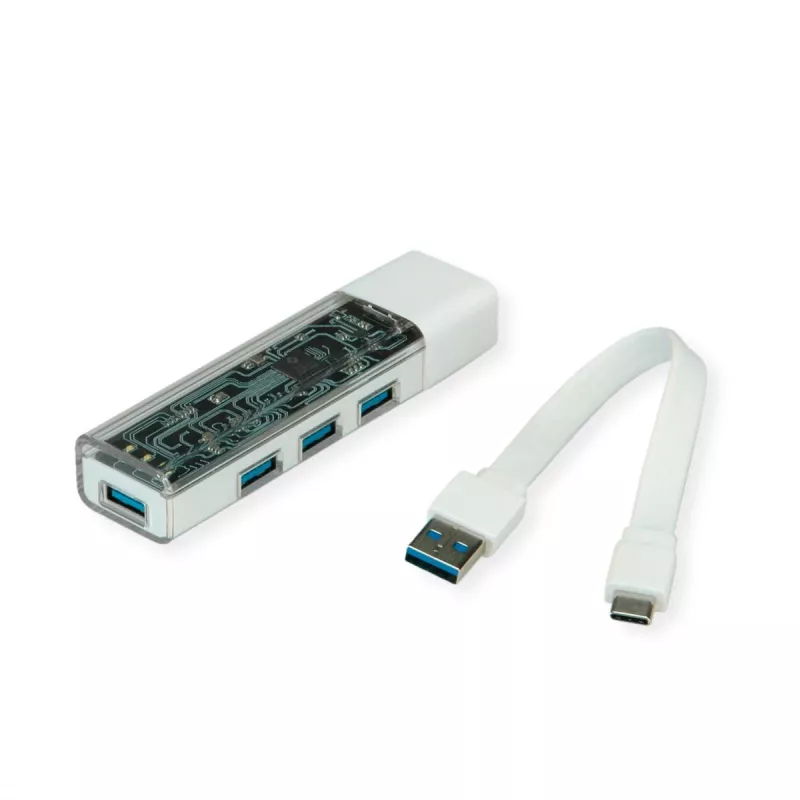ROLINE mobiele USB 3.2 Gen 1 hub, 4-voudig, type A+C aansluitkabel