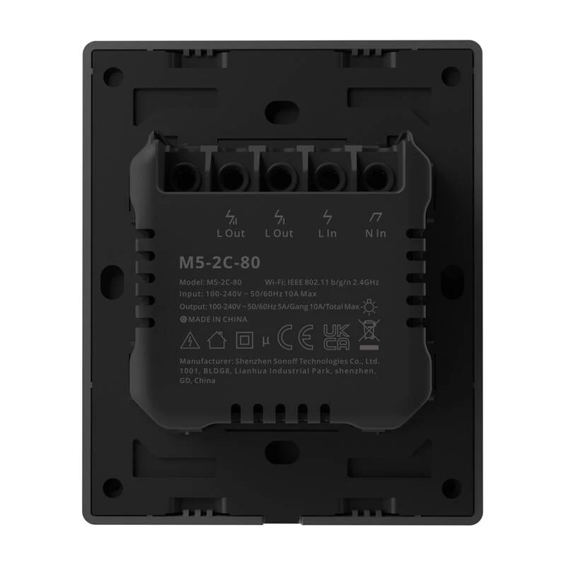 WLAN-wandschakelaar Sonoff M5-2C-80, 2 stroomkringen, model M5-2C-80