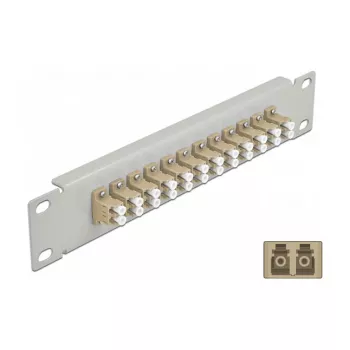 Glasvezel patchpaneel DeLOCK 10 inch 12 poorten LC duplex beige 1U grijs
