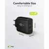 USB-C dual-fast charger, PD, GaN, 65 watt (zwart, 1x USB-C, 1x USB-A, Power Delivery)
