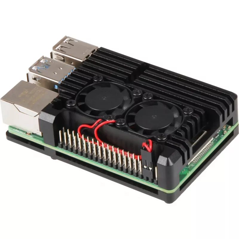 JOY-IT RPI CASE ALU07F - Behuizing voor Raspberry Pi 4, aluminium, ventilator, zwart (RB-ALUCASEP4+07FAN)