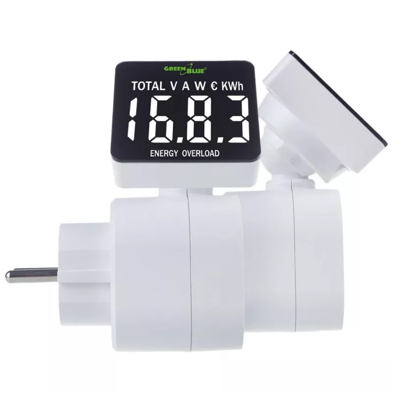 Energie-wattmeter GreenBlue GB620E voor 220V-net, max. 16 A, insteekbare stroom-/energiemeter