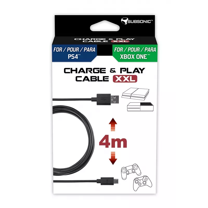 USB-kabel Subsonic SA5355 4 m USB 2.0 A naar Micro-USB A zwart
