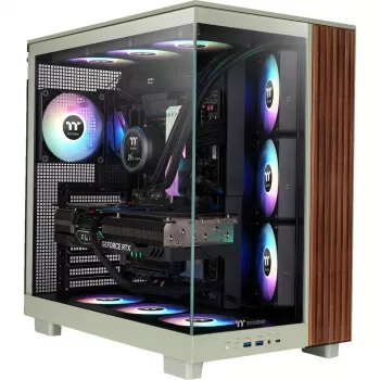 View 380 XL WS ARGB, towerbehuizing lichtgroen/hout, gehard glas x 2, houtstructuur