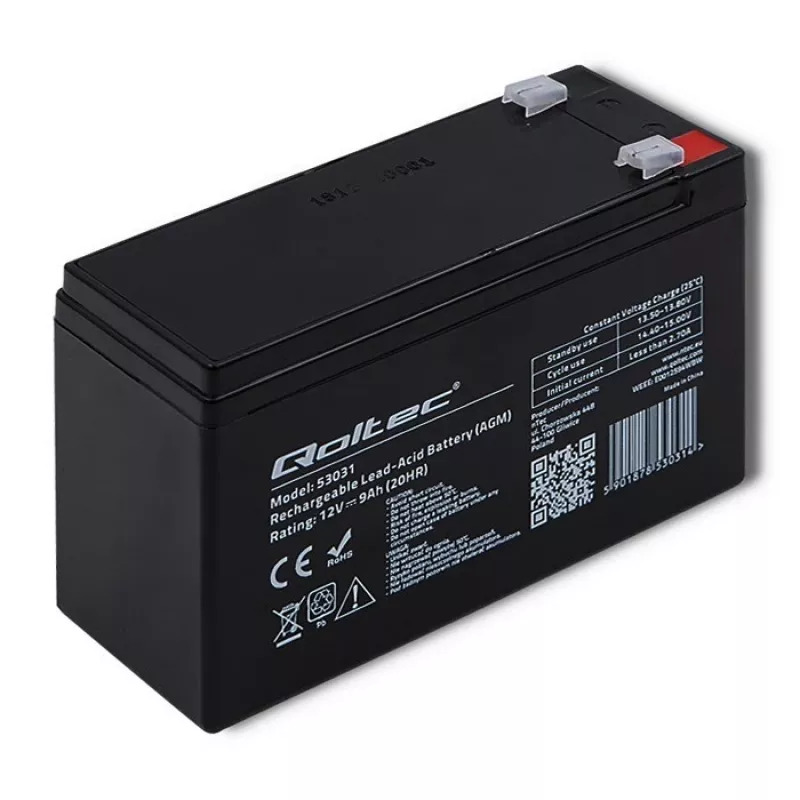 UPS-accu QOLTEC 53031 12V 9Ah groen, 152×94×65 mm, 2,35 kg
