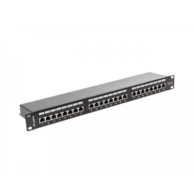 Patchpanel 1U LANBERG PPS6-1024-B, 24-poorts Cat6, metaal, zwart, 442×114,5×44,5 mm