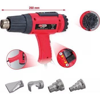 Heteluchtpistool-set ks tools 960.1190 met 4 opzetstukken – elektrisch heteluchtapparaat voor verwarmen, drogen en krimpkousen