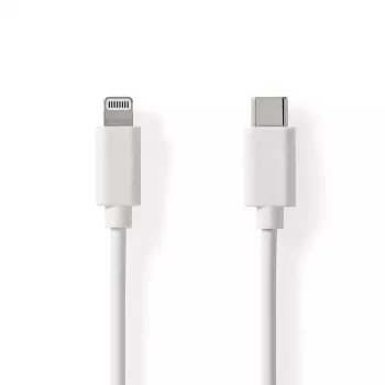 Nedis Lightning-kabel - USB 2.0 | Apple Lightning 8-pin | USB-C™-stekker | 480 Mbit/s | vernikkeld | 1,00 m | rond | PVC | wit | label