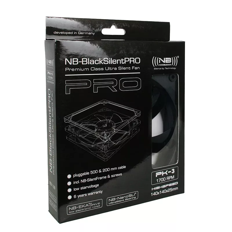 Ventilator Noiseblocker BlackSilentPro PK3 14 cm zwart
