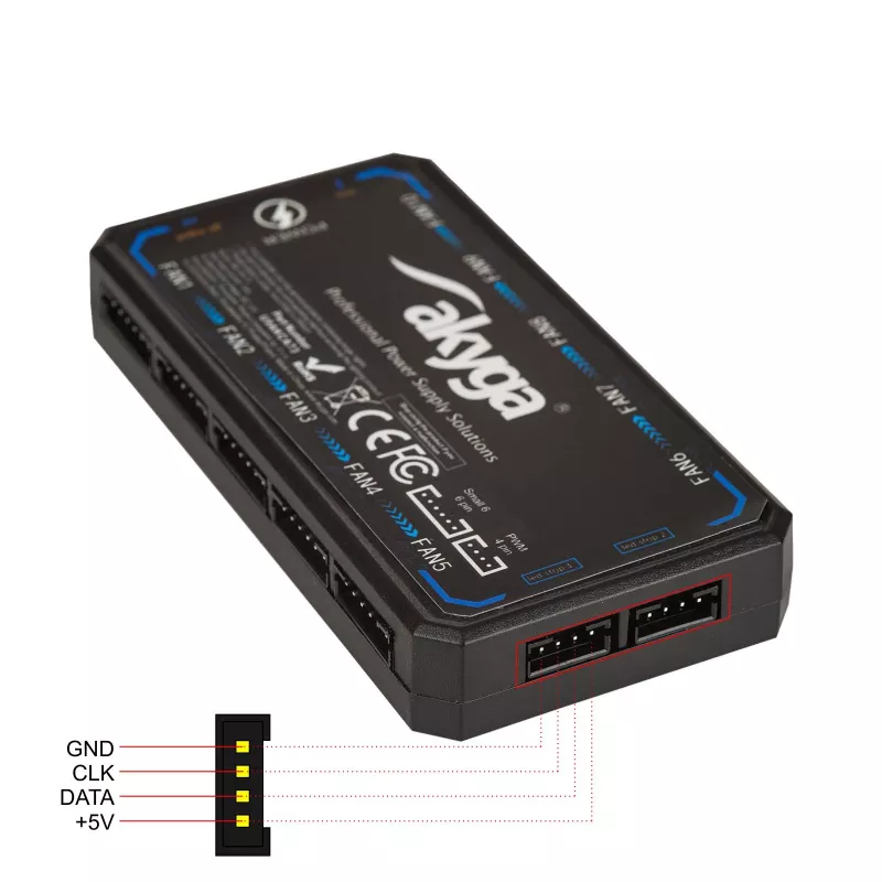 Akyga AK-CA-73 RGB-ventilatorcontroller met afstandsbediening, 12 aansluitingen (10 ventilatoren + 2 LED-strips), Molex-stroomvoorziening