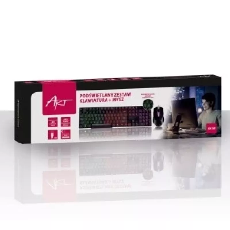 ART AK-50 USB-set met verlicht toetsenbord en verlichte muis, zwart