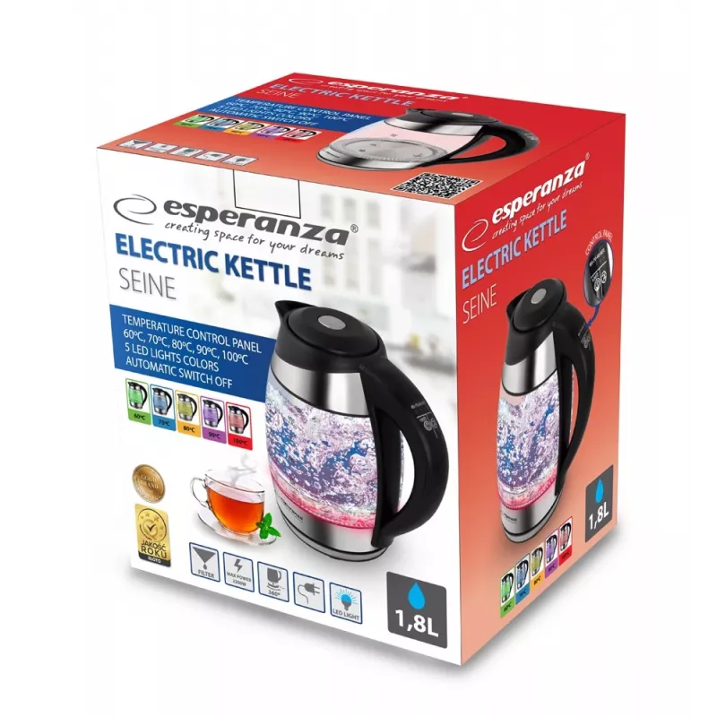 Esperanza EKK026 waterkoker 1,7 L 2200 W zwart, transparant