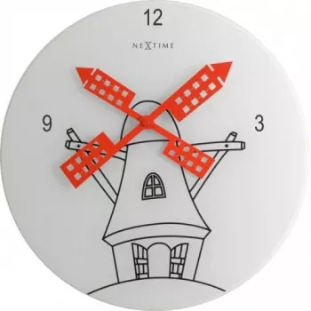 NeXtime klok 8807 Windmil, Ø30 cm, wand, wit/zwart/rood