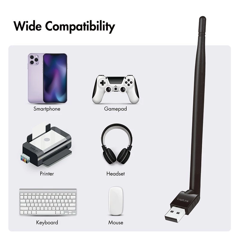 LogiLink USB - Bluetooth 5.3 adapter met antenne, zwart bereik: 150 m, aansluiting: USB-A stekker, Bluetooth & - 1 stuk (BT0067)