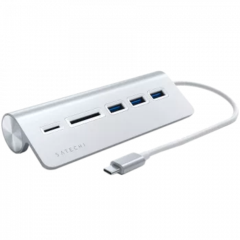 Satechi Type-C aluminium USB-hub & kaartlezer, zilver, ST-TCHCRS