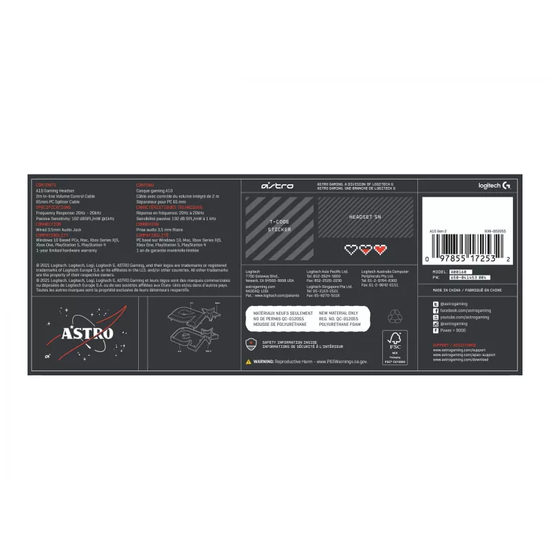 Logitech ASTRO Gaming A10 Gen 2 - headset - over-ear - bedraad - 3,5 mm jackplug - zwart (939-002047)