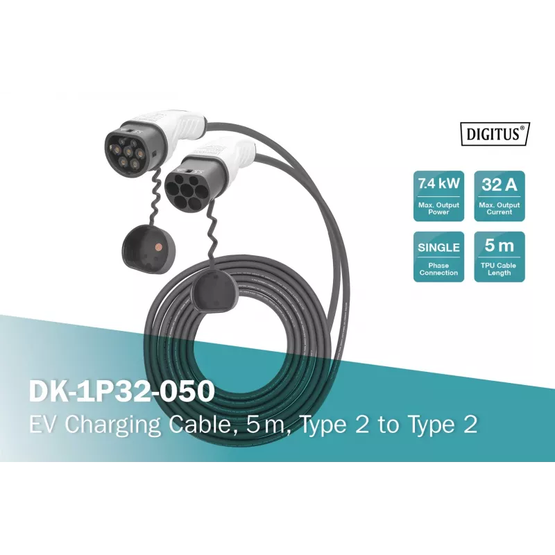 Digitus EV-laadkabel 5 m Type 2 naar Type 2 32 A 240 V