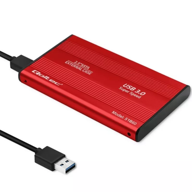 HDD/SSD-behuizing QOLTEC 51860 voor 2,5-inch SATA-III-stations, USB Type-A, 5 Gbit/s, aluminium, rood